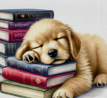 Borduren hond met boeken