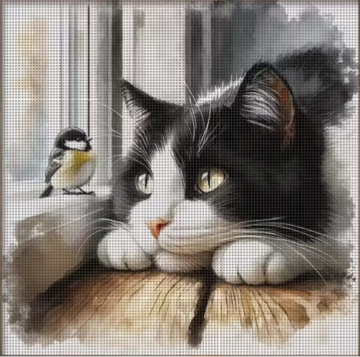 Borduren poes met vogel